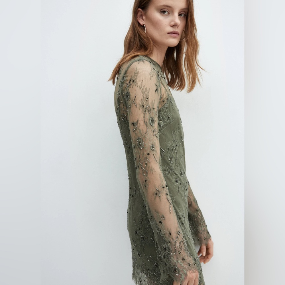 027 NWT MANGO Cocktail Dress 'Jenner' in Light Green , Size 8